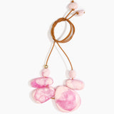 Dinosaur Designs Riverstone Choker Necklaces in Shell Pink color resin with Brass Bead on Tan Leather Material