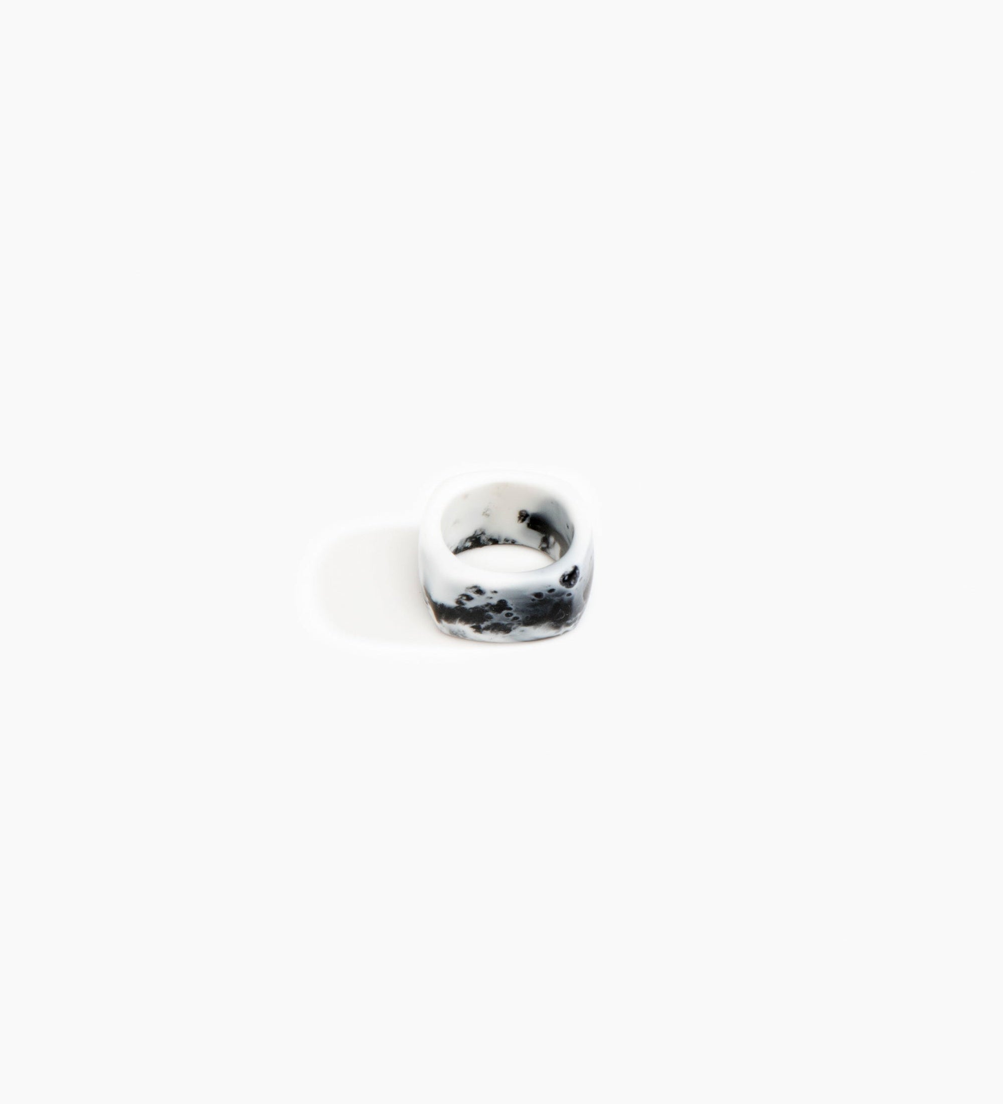 Dinosaur Designs Cube Ring Rings in White Marble Colour resin with Wide Fit