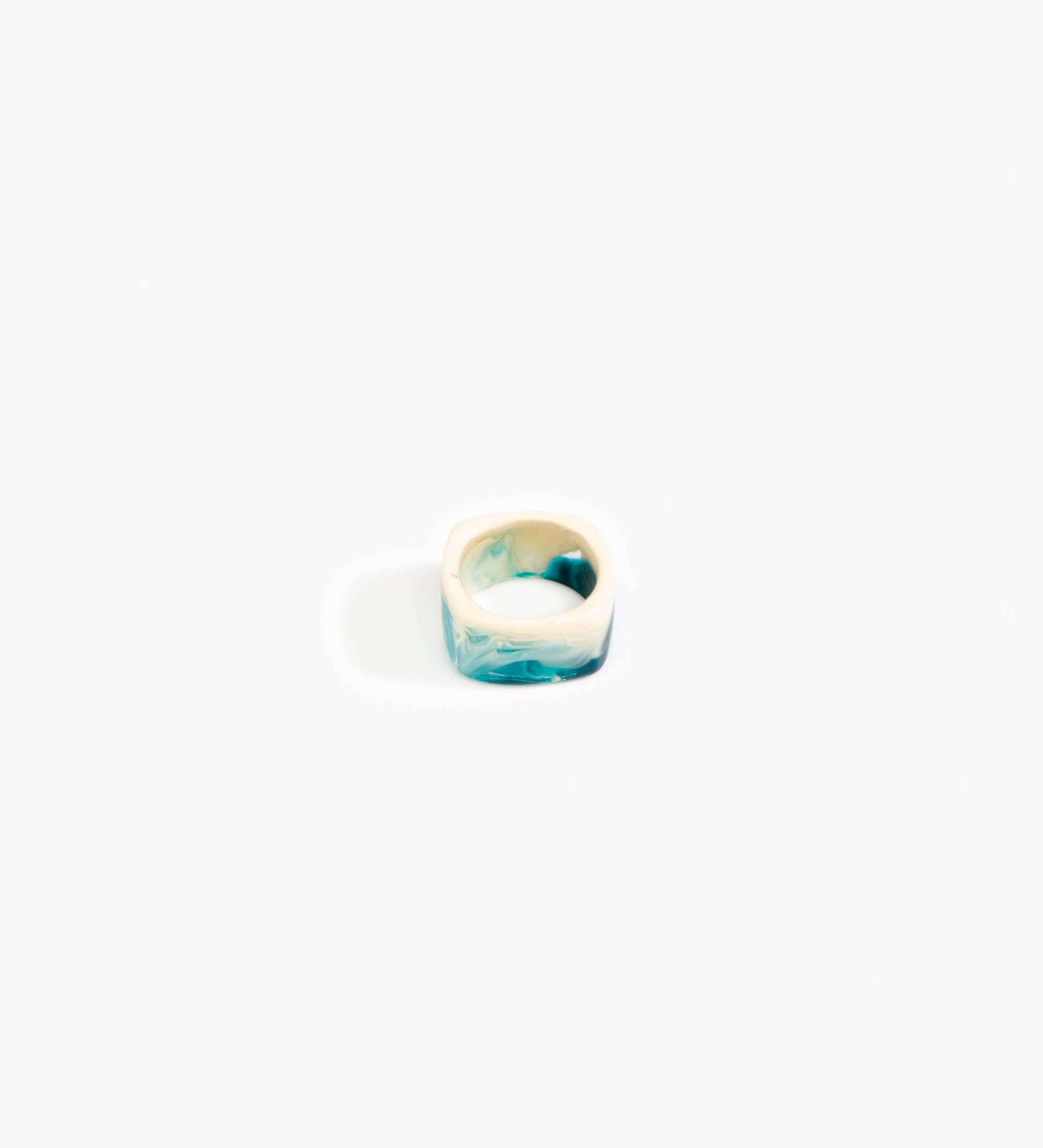 Dinosaur Designs Cube Ring Rings in Lagoon color resin with Wide Fit