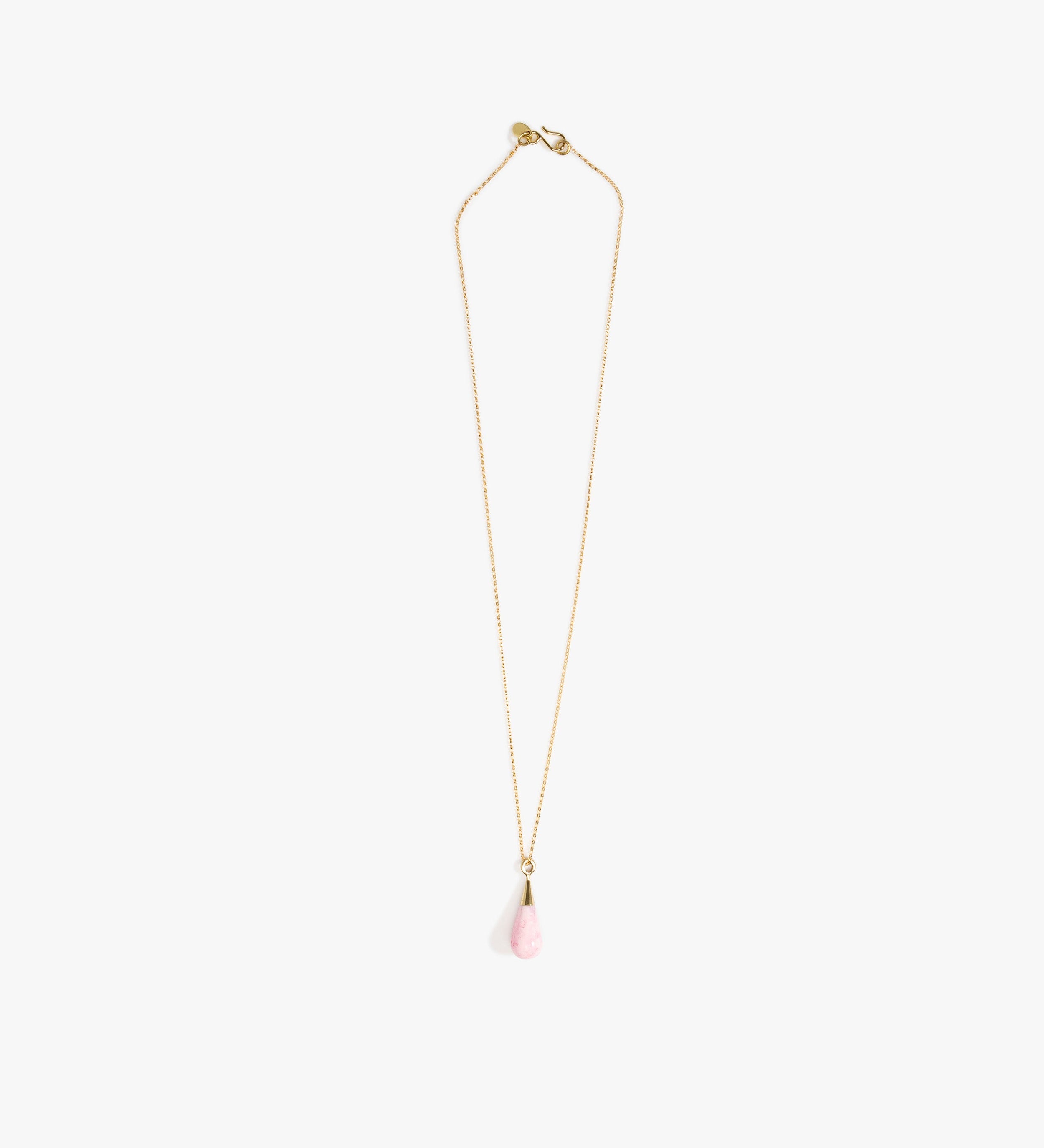 Dinosaur Designs Dew Drop Pendant Necklaces in Shell Pink color resin with Gold-Filled Material