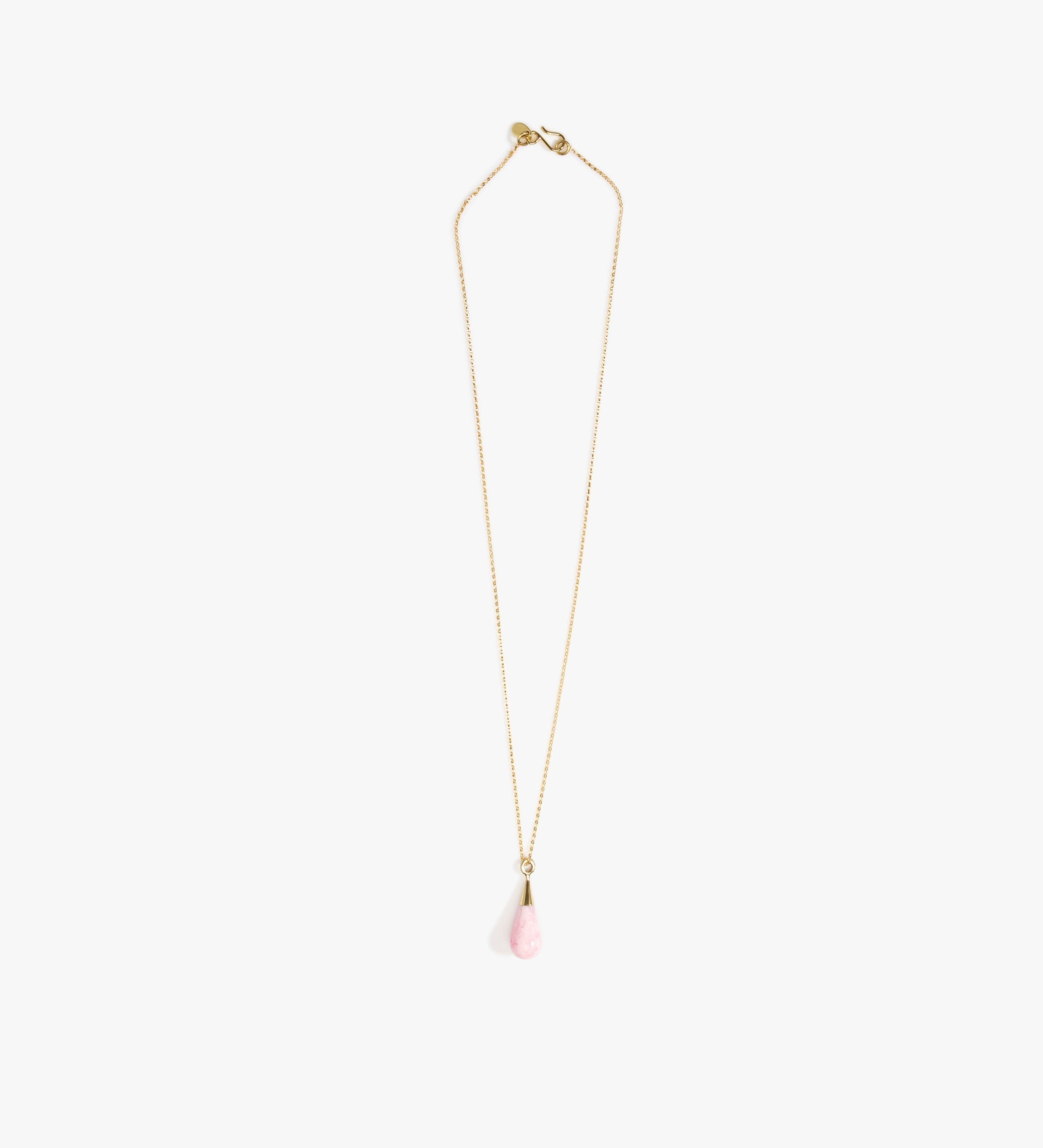 Dinosaur Designs Dew Drop Pendant Necklaces in Shell Pink color resin with Gold-Filled Material