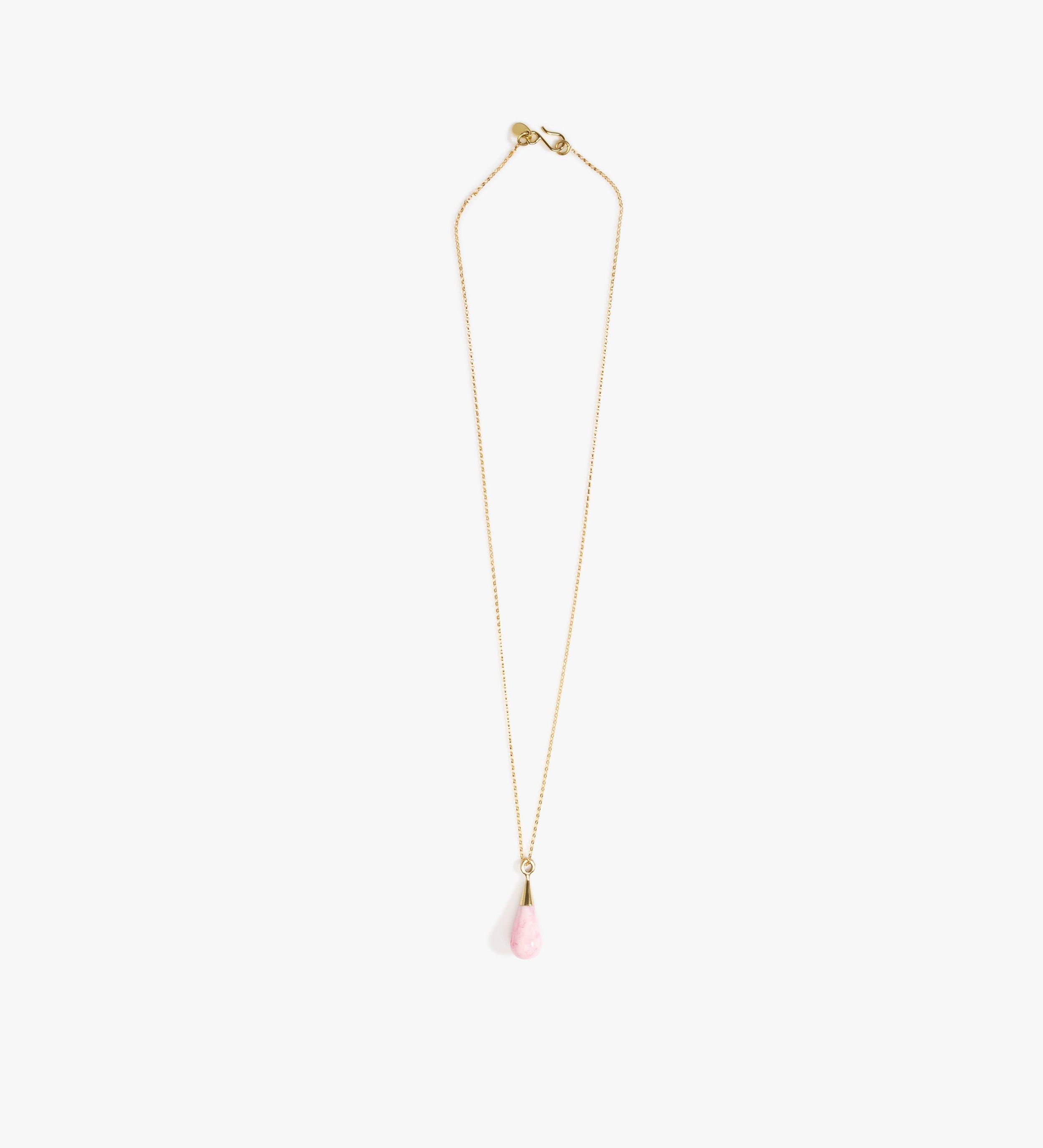 Dinosaur Designs Dew Drop Pendant Necklaces in Shell Pink Colour resin with Gold-Filled Material