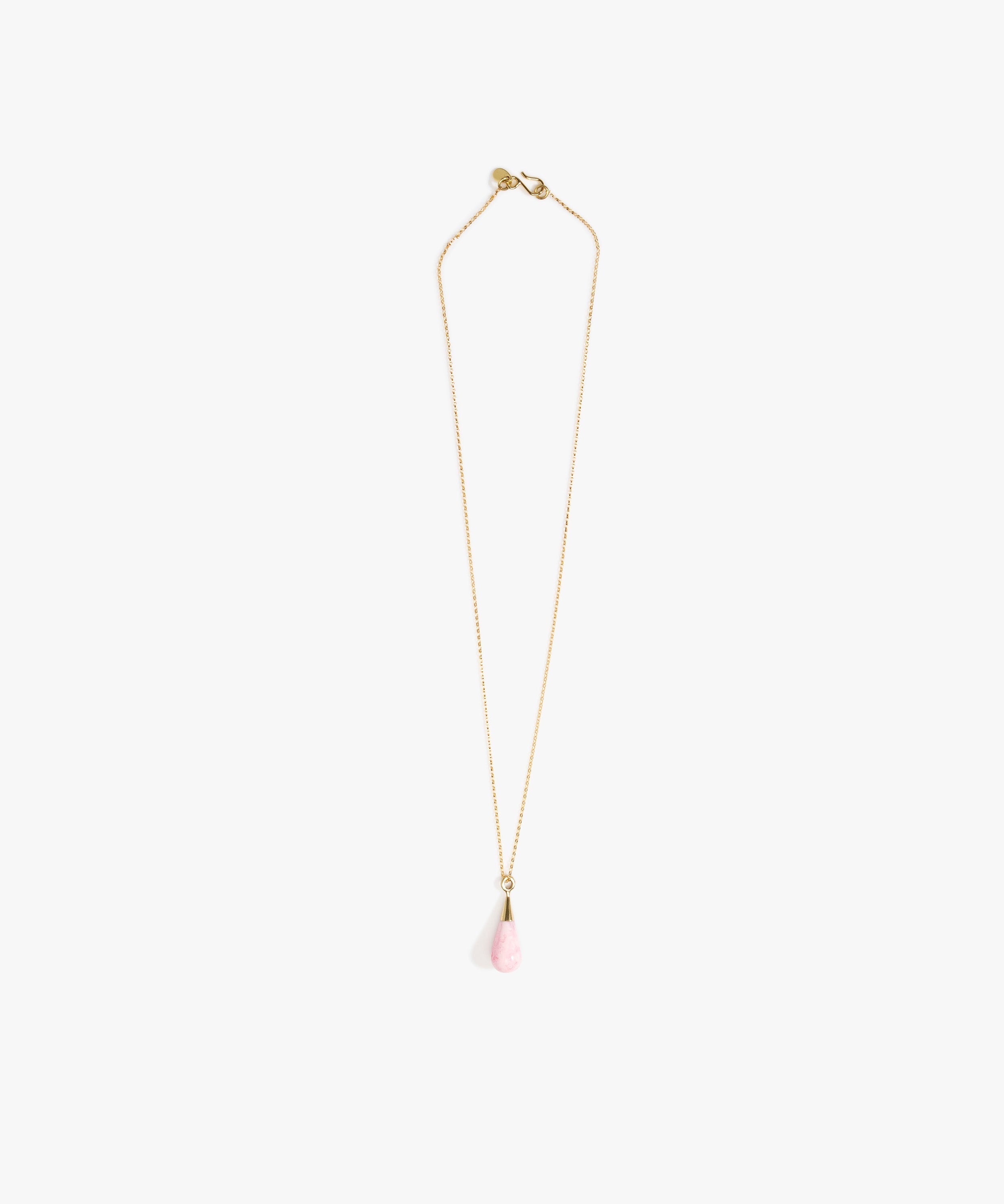 Dinosaur Designs Dew Drop Pendant Necklaces in Shell Pink Colour resin with Gold-Filled Material