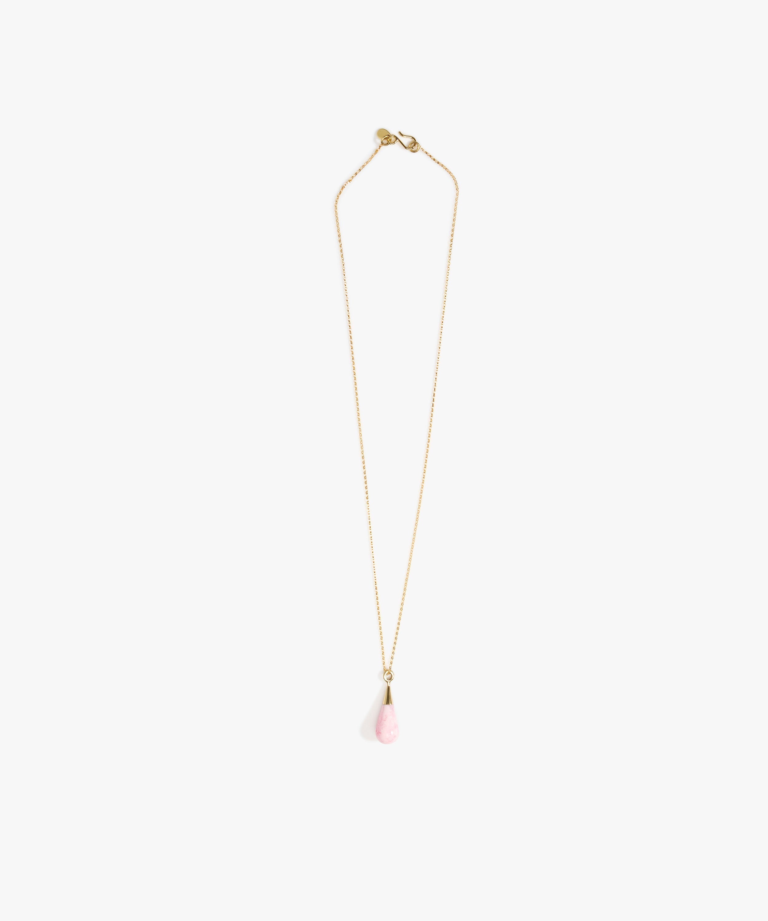 Dinosaur Designs Dew Drop Pendant Necklaces in Shell Pink color resin with Gold-Filled Material