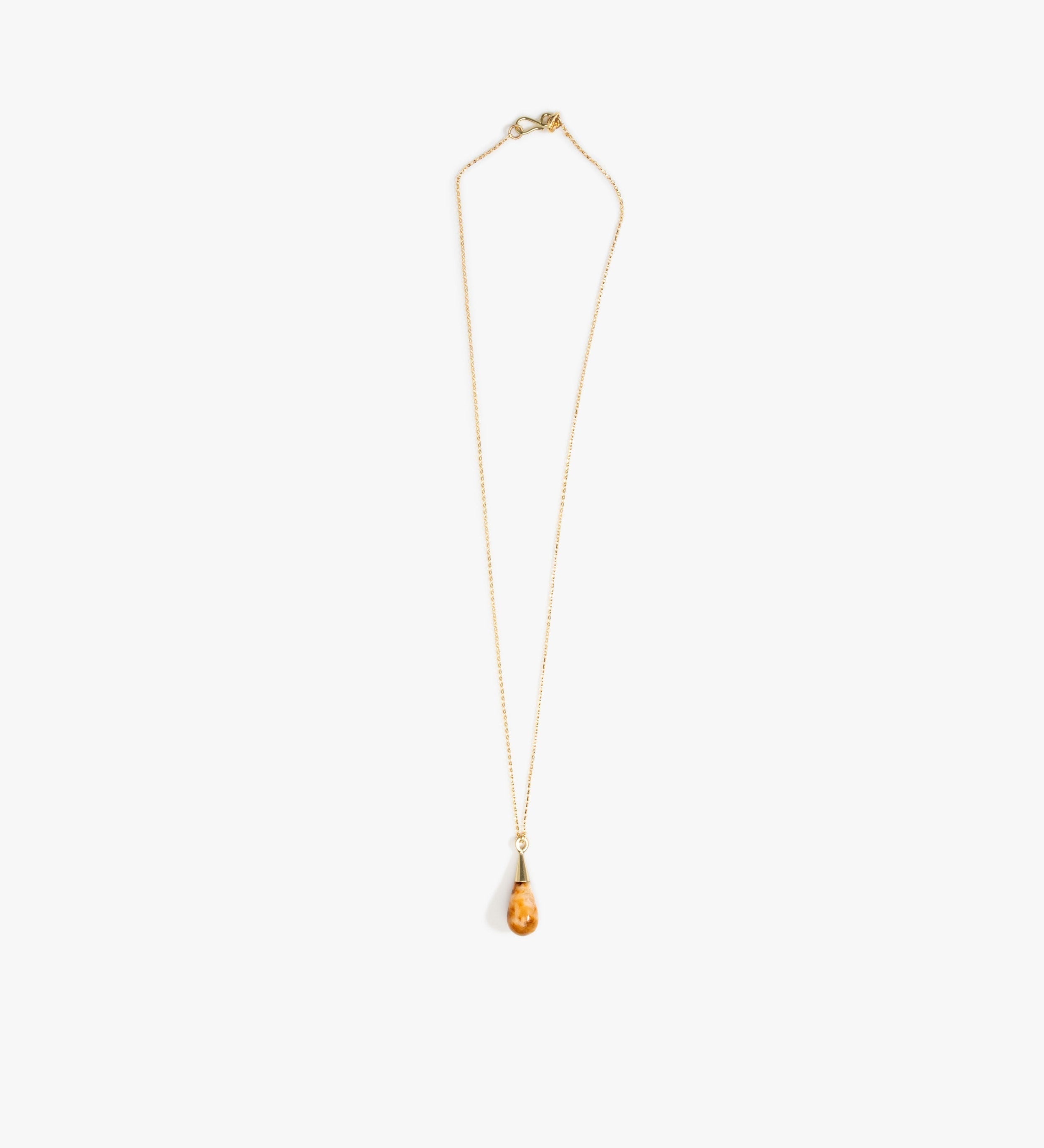 Dinosaur Designs Dew Drop Pendant Necklaces in Light Horn color resin with Gold-Filled Material