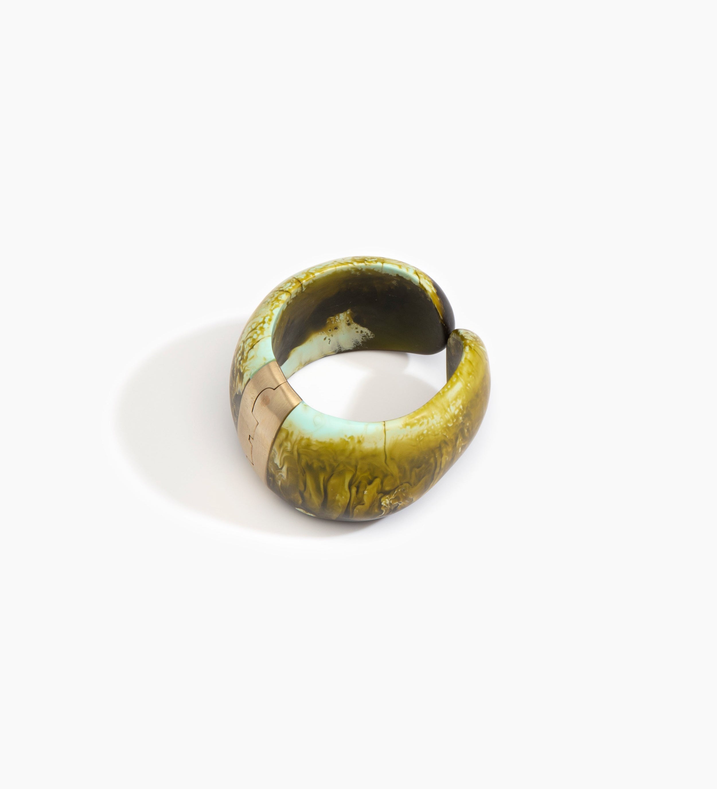 Dinosaur Designs Bold Stone Cuff Bracelets in Malachite Colour resin with Brass Material