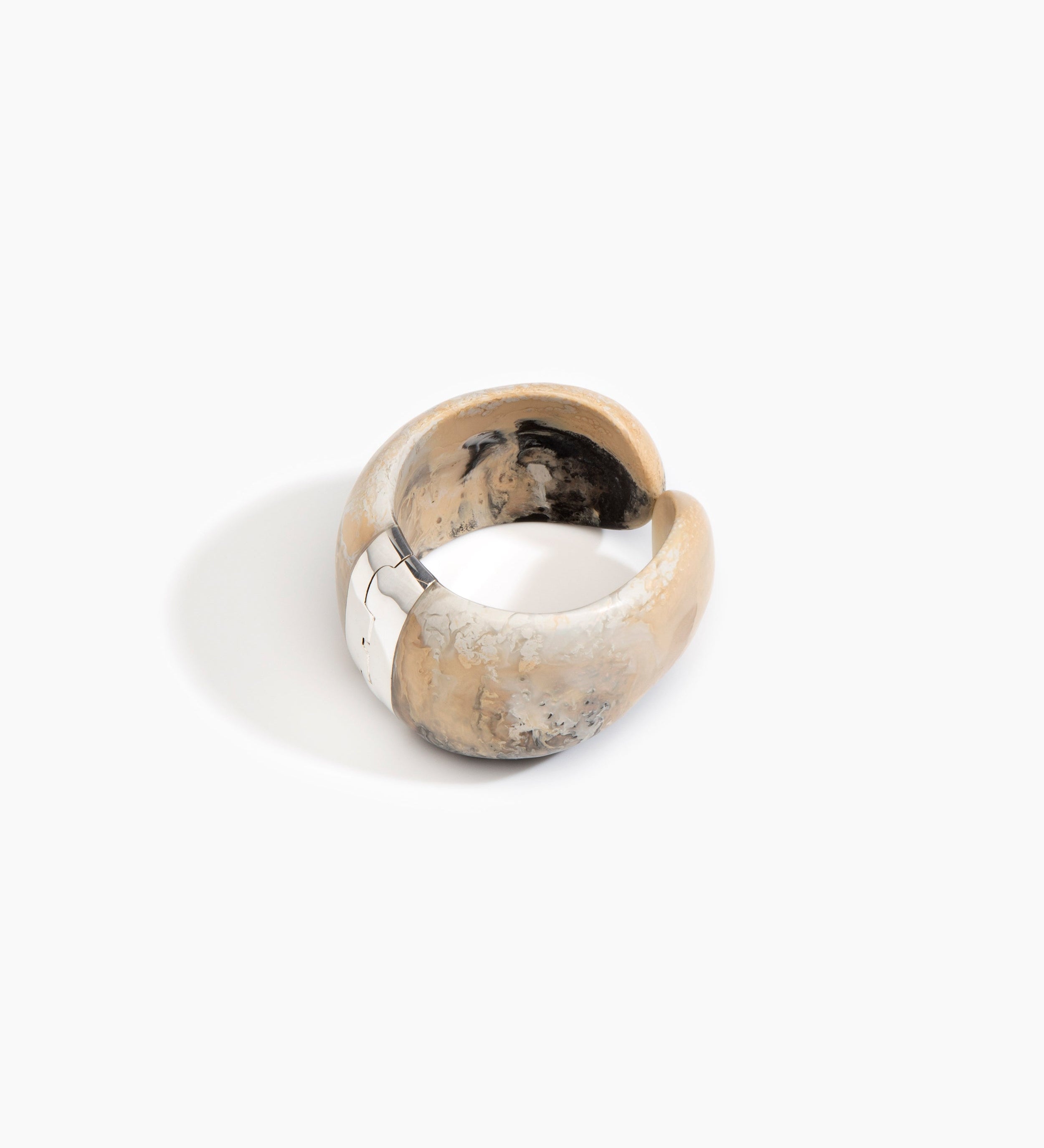 Dinosaur Designs Bold Stone Cuff Bracelets in Sandy Pearl Colour resin with Silver-Plated Brass Material