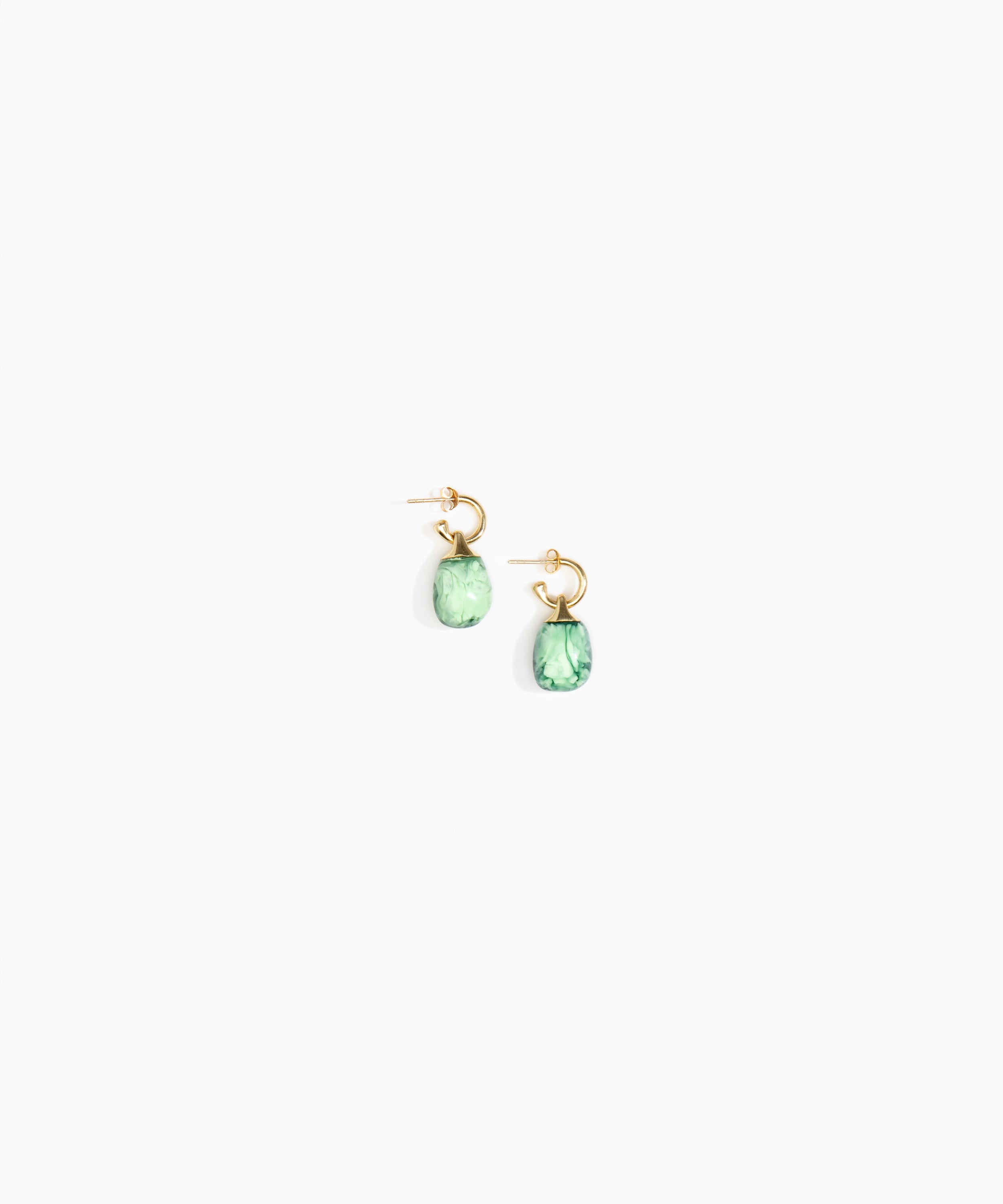 Dinosaur Designs Small River Rock Hoops Earrings in Moss color resin with Brass Hoop Material