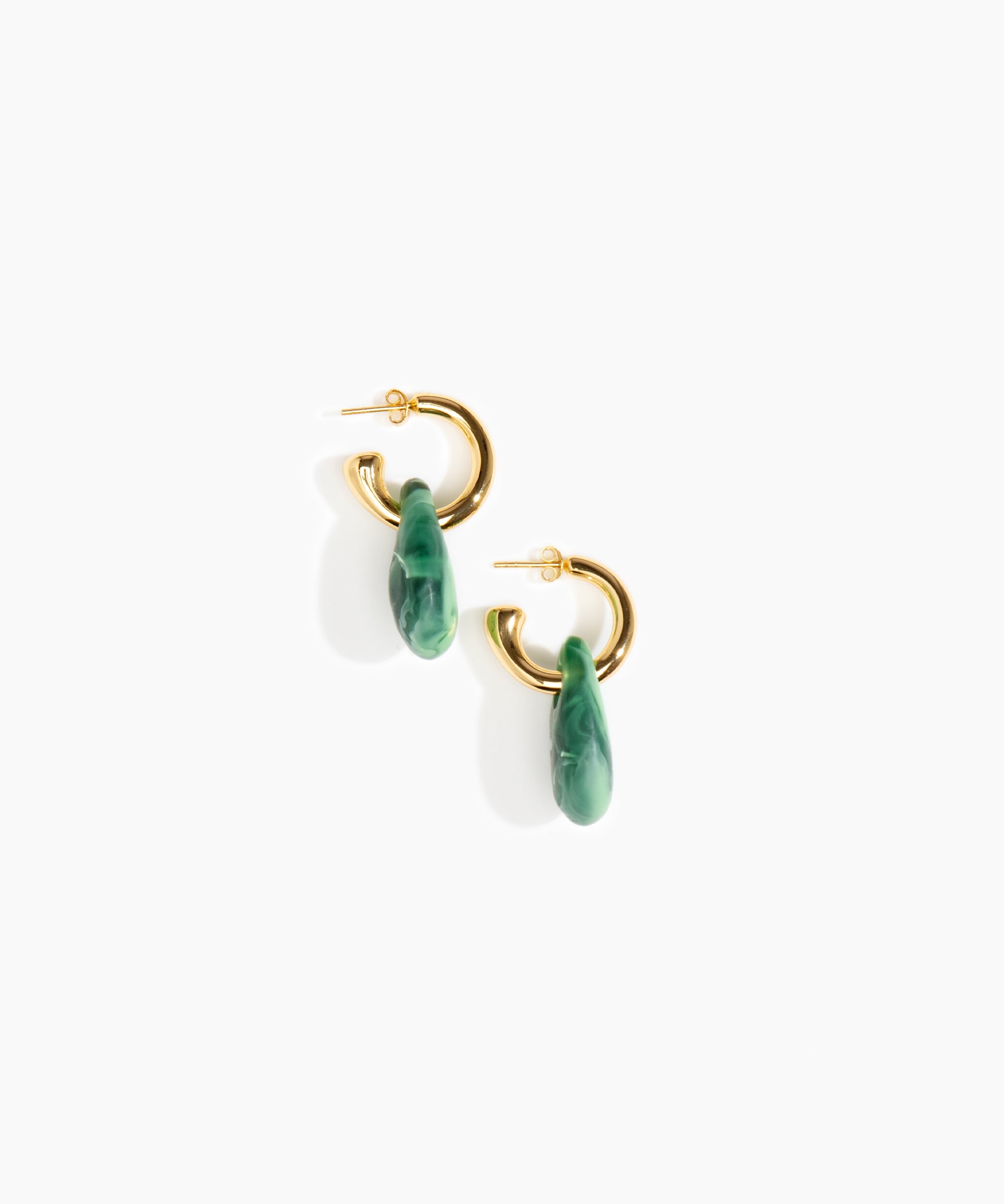 Dinosaur Designs Small Rock Hoop Earrings Earrings in Moss color resin with Brass Hoop Material