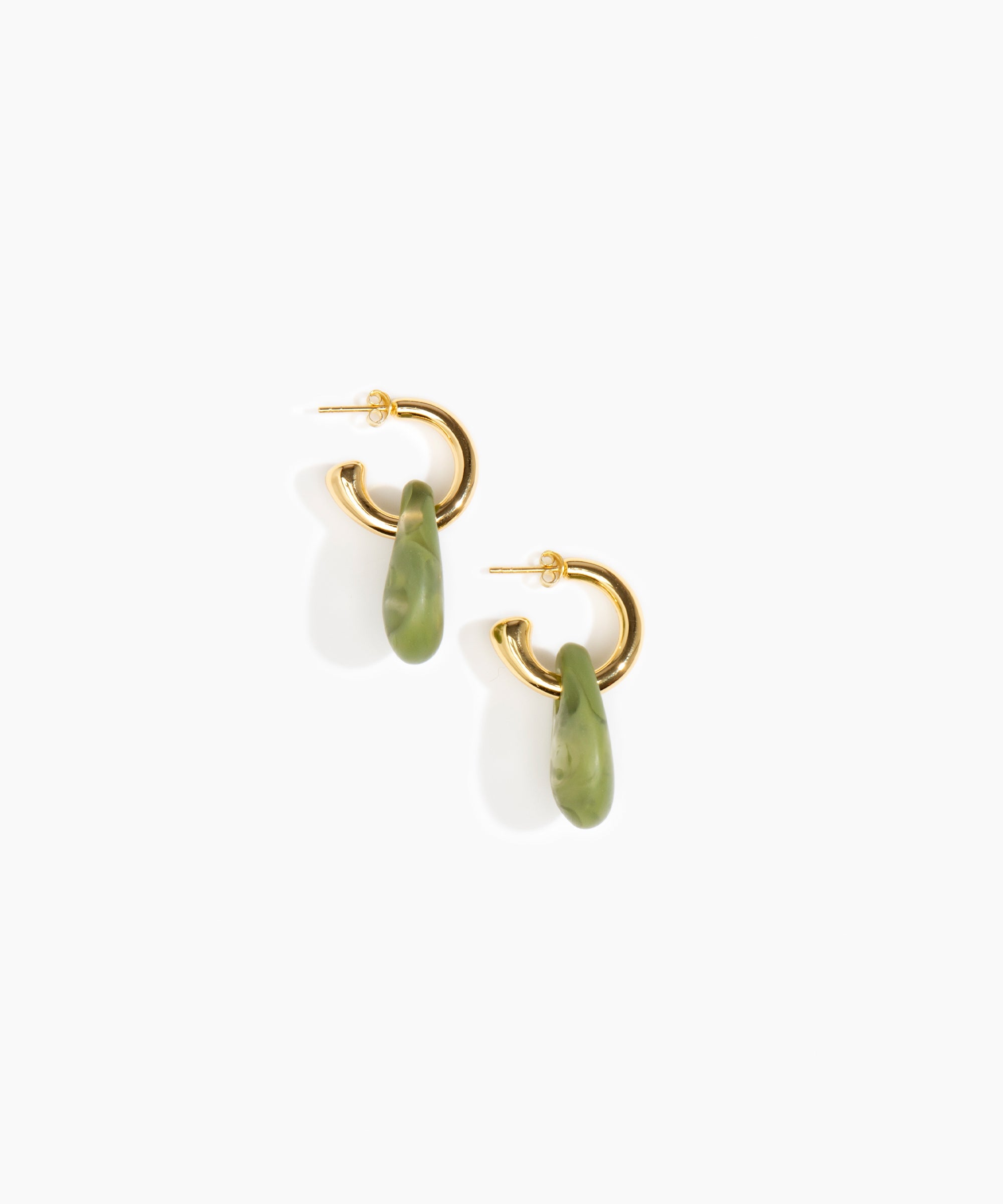 Dinosaur Designs Small Rock Hoop Earrings Earrings in Olive color resin with Brass Hoop Material