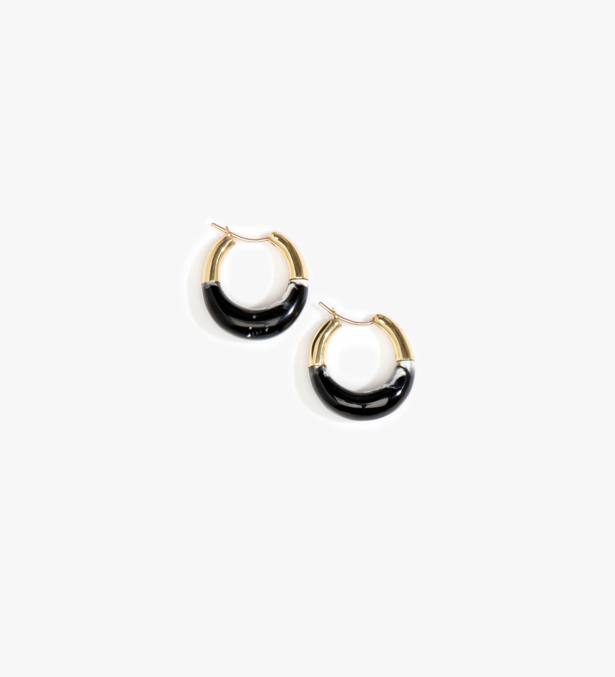 Dinosaur Designs Small Horn Hoop Earrings Earrings in Black Marble color resin 