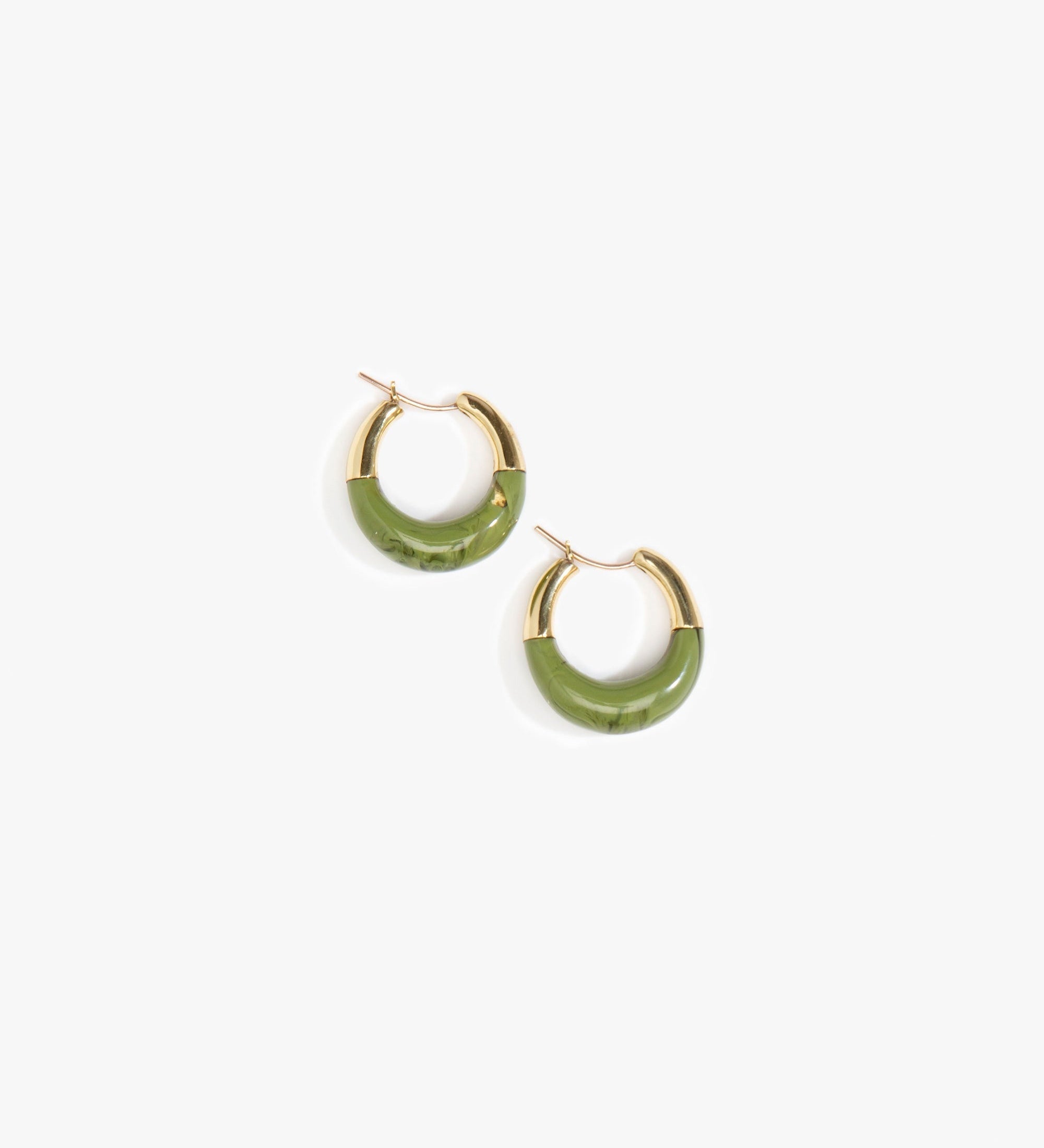 Dinosaur Designs Small Horn Hoop Earrings Earrings in Olive color resin 