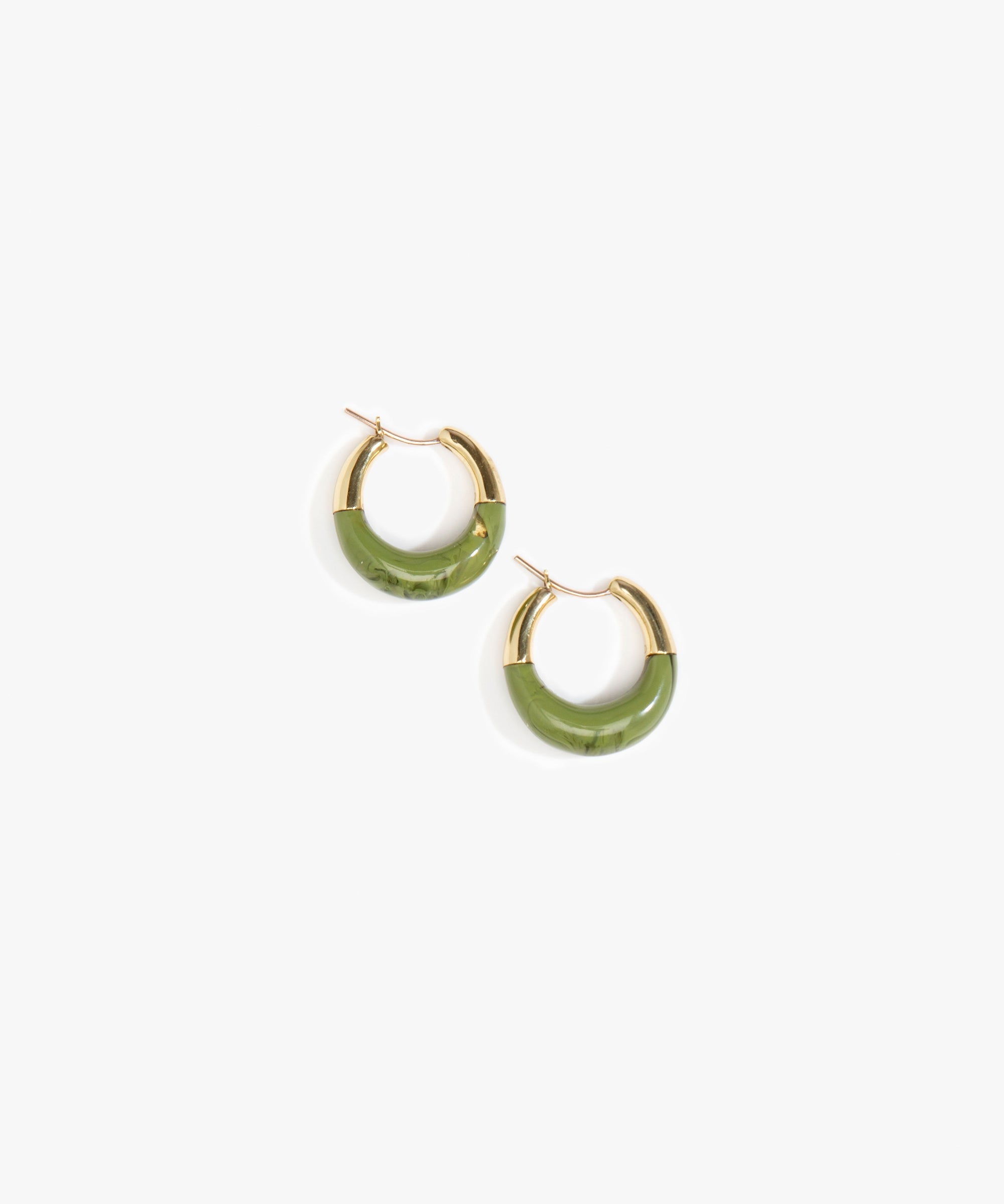 Dinosaur Designs Small Horn Hoop Earrings Earrings in Olive color resin 