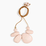 Dinosaur Designs Riverstone Choker Necklaces in Rose Swirl color resin with Brass Bead on Tan Leather Material