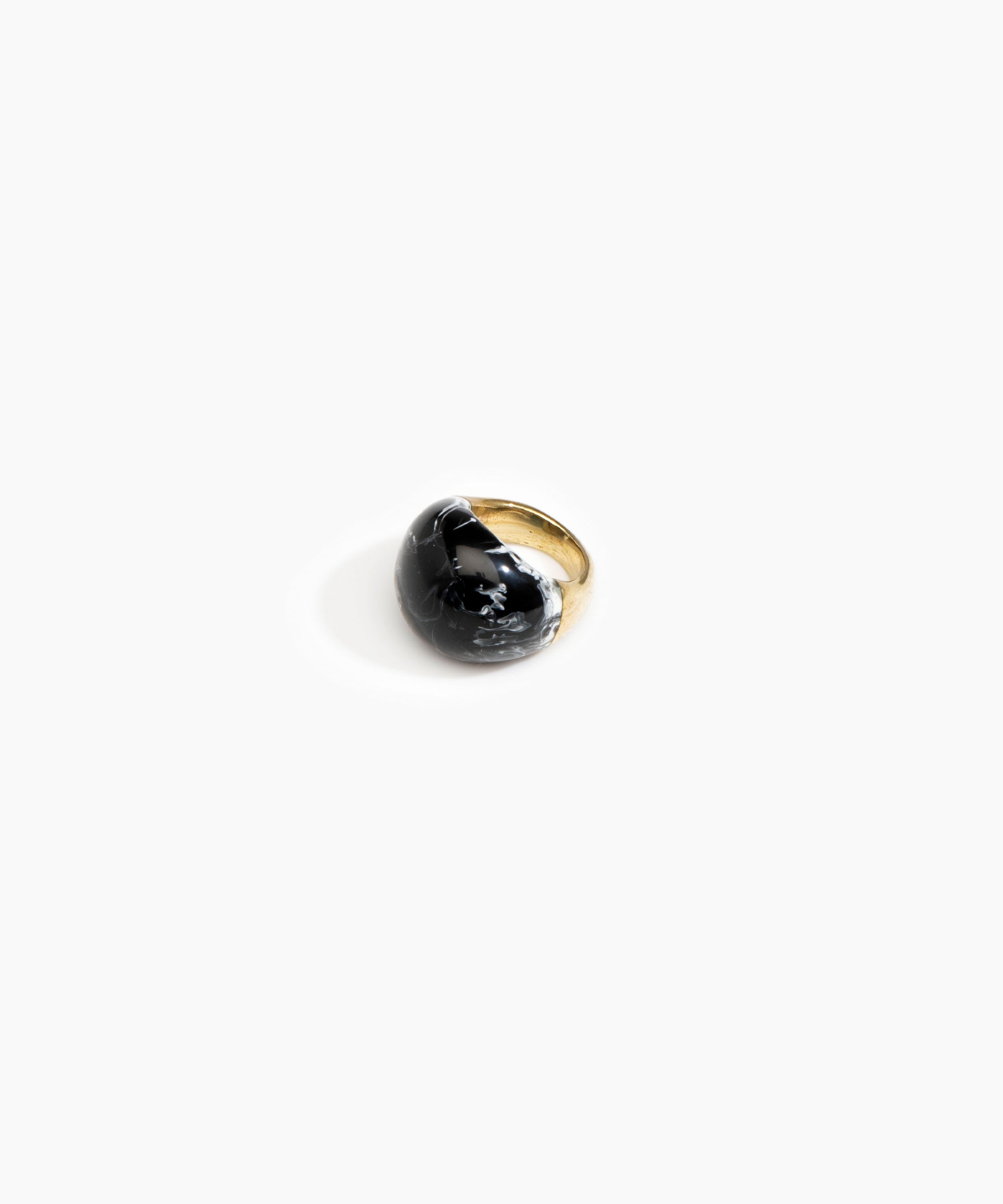 Dinosaur Designs Large Horn Ring Rings in Black Marble color resin with Nano-Coated Brass Material