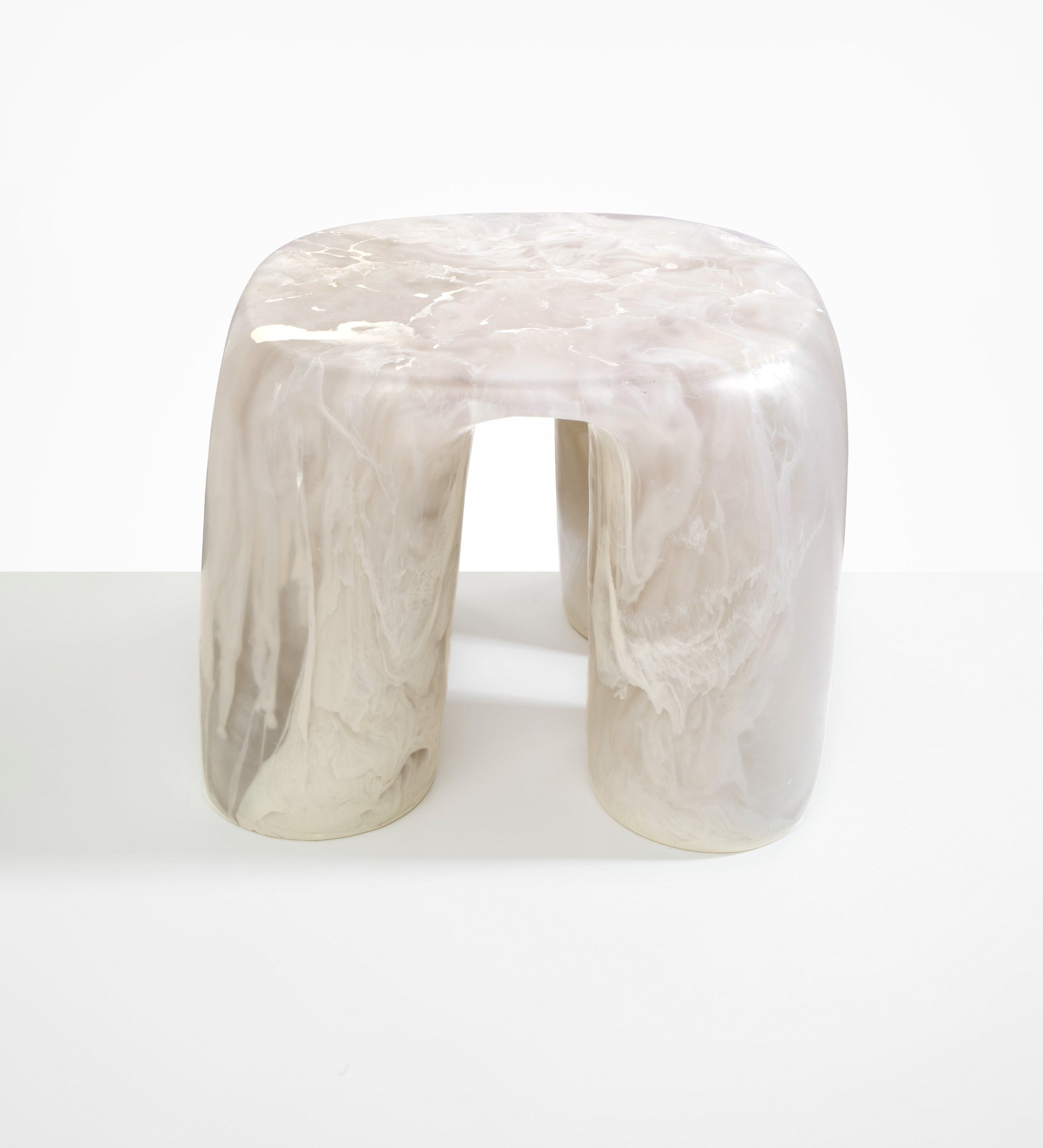 Dinosaur Designs 4 Leg Rock Tower Table End Tables in Chalk Swirl color resin 