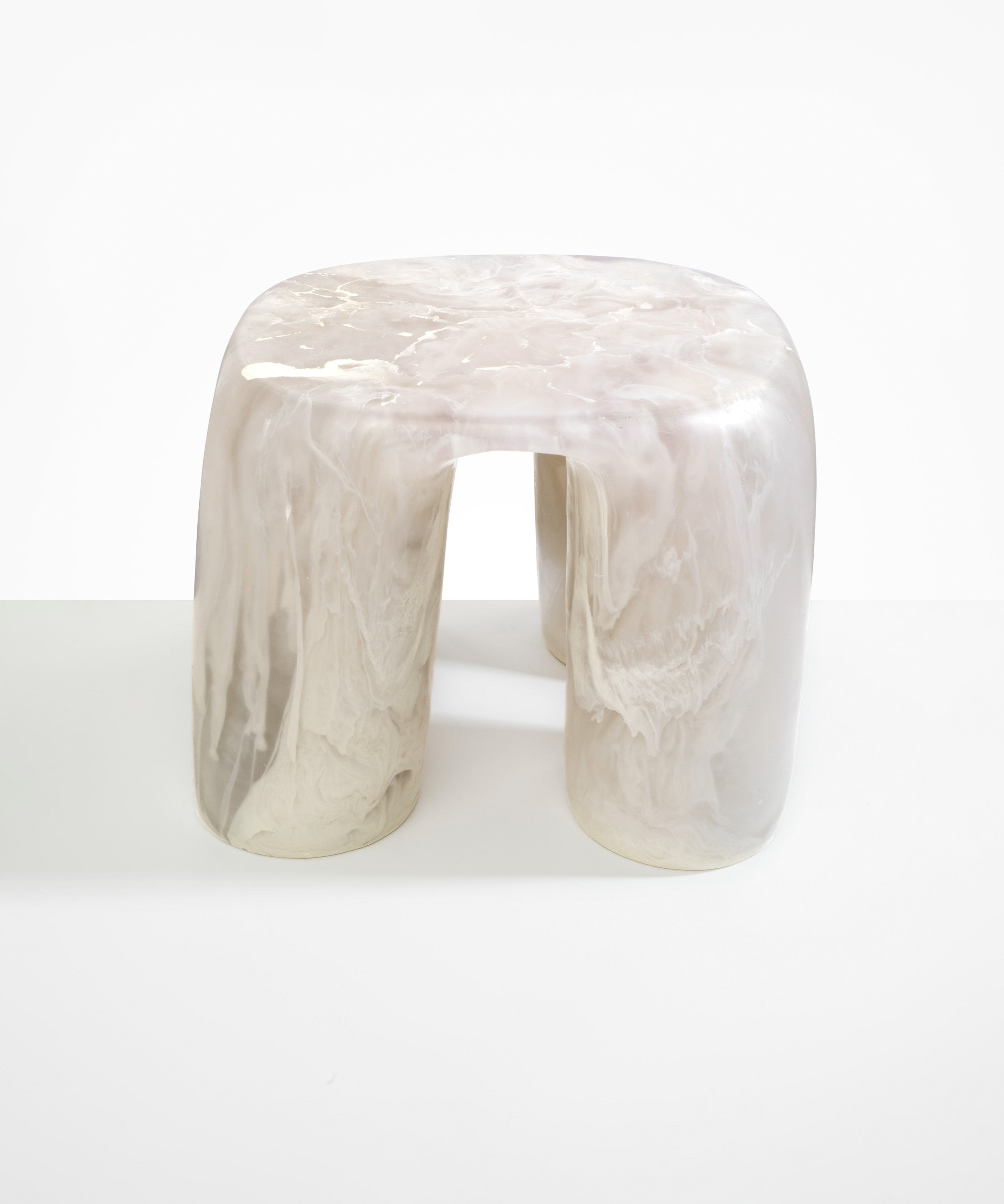 Dinosaur Designs 4 Leg Rock Tower Table End Tables in Chalk Swirl color resin 