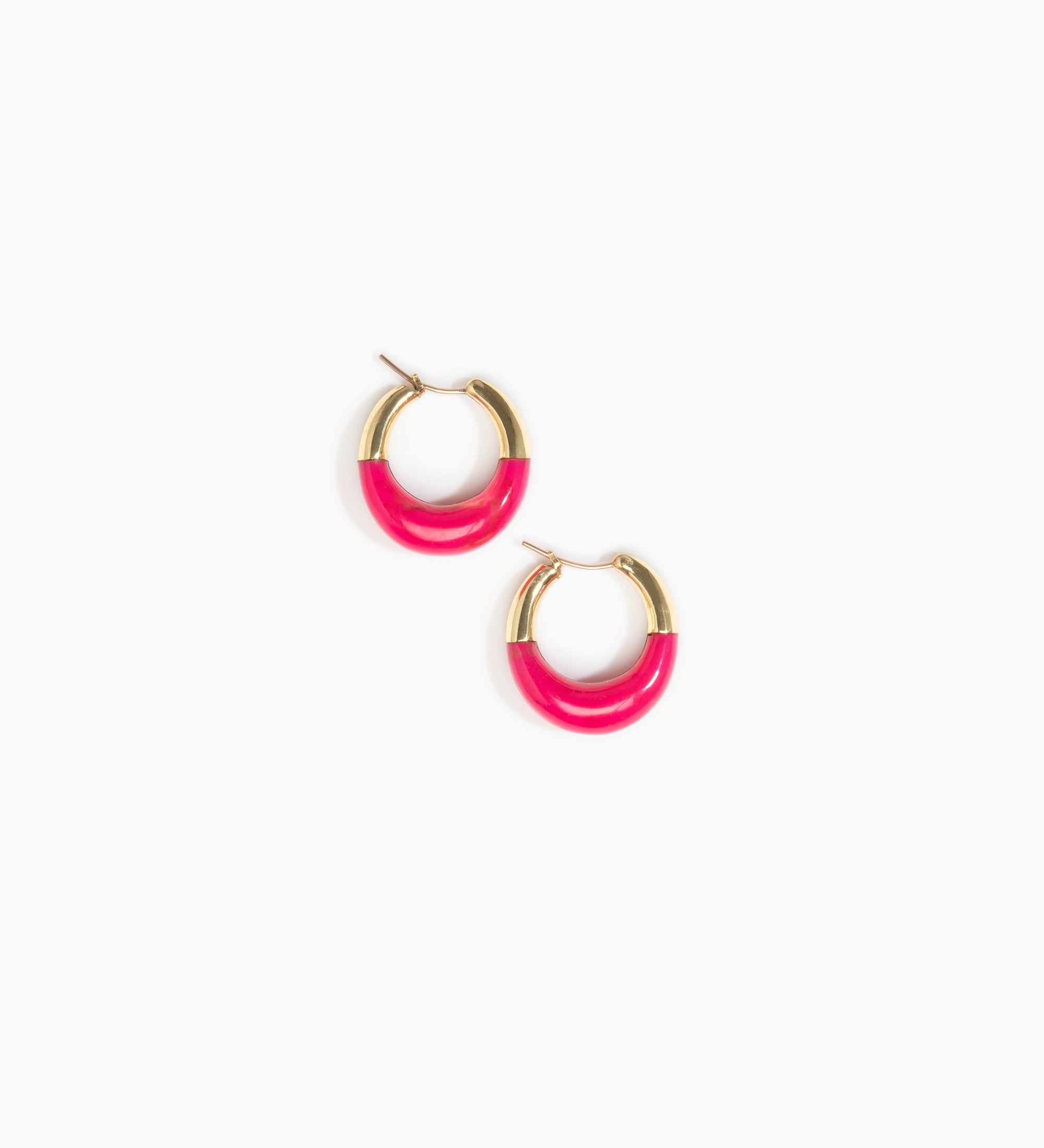 Dinosaur Designs Small Horn Hoop Earrings Earrings in Flamingo color resin 