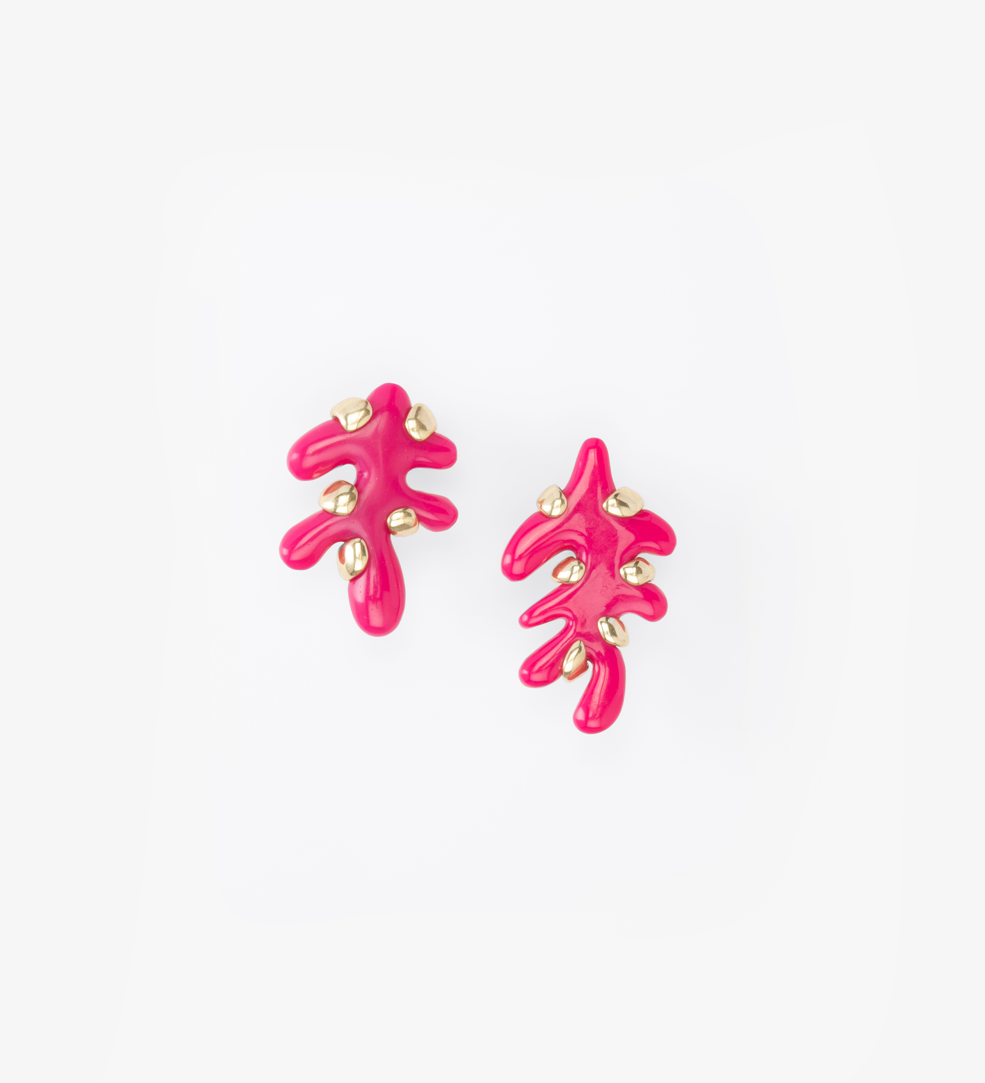 Dinosaur Designs Paradise Leaf Earrings Earrings in Flamingo color resin with Studs Backing